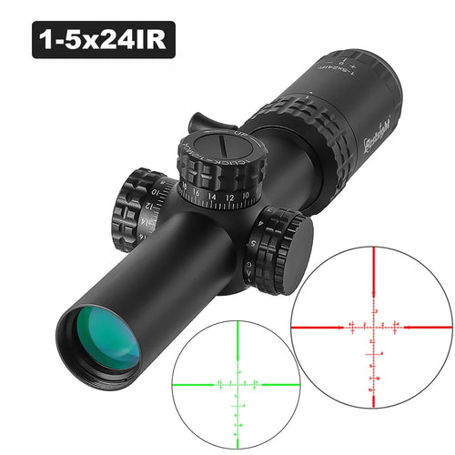 Black rifle scope with reticle on a white background