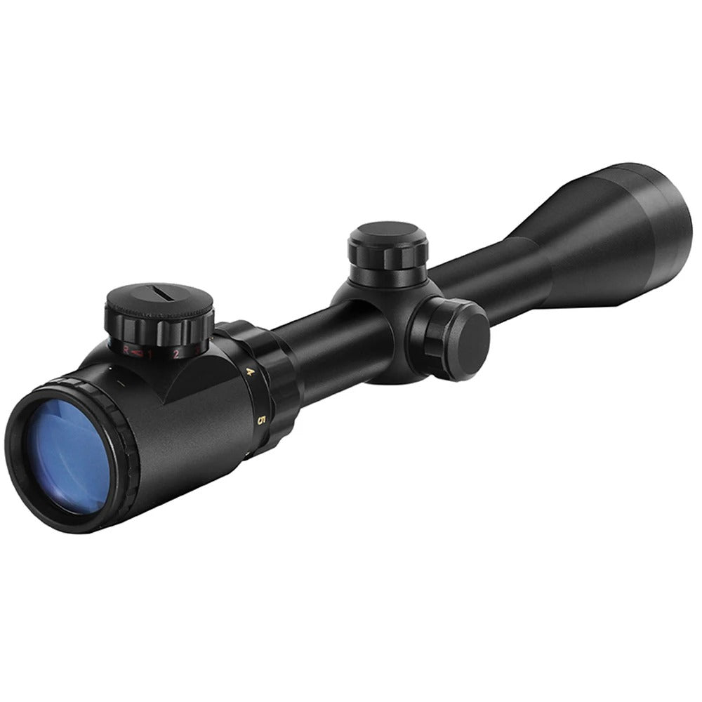 Black rifle scope on a white background
