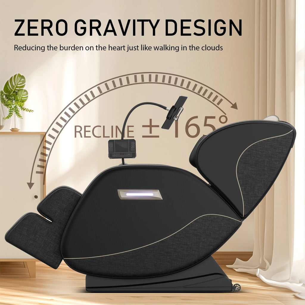 Zero gravity massage chair with recline angle indicator on a neutral background