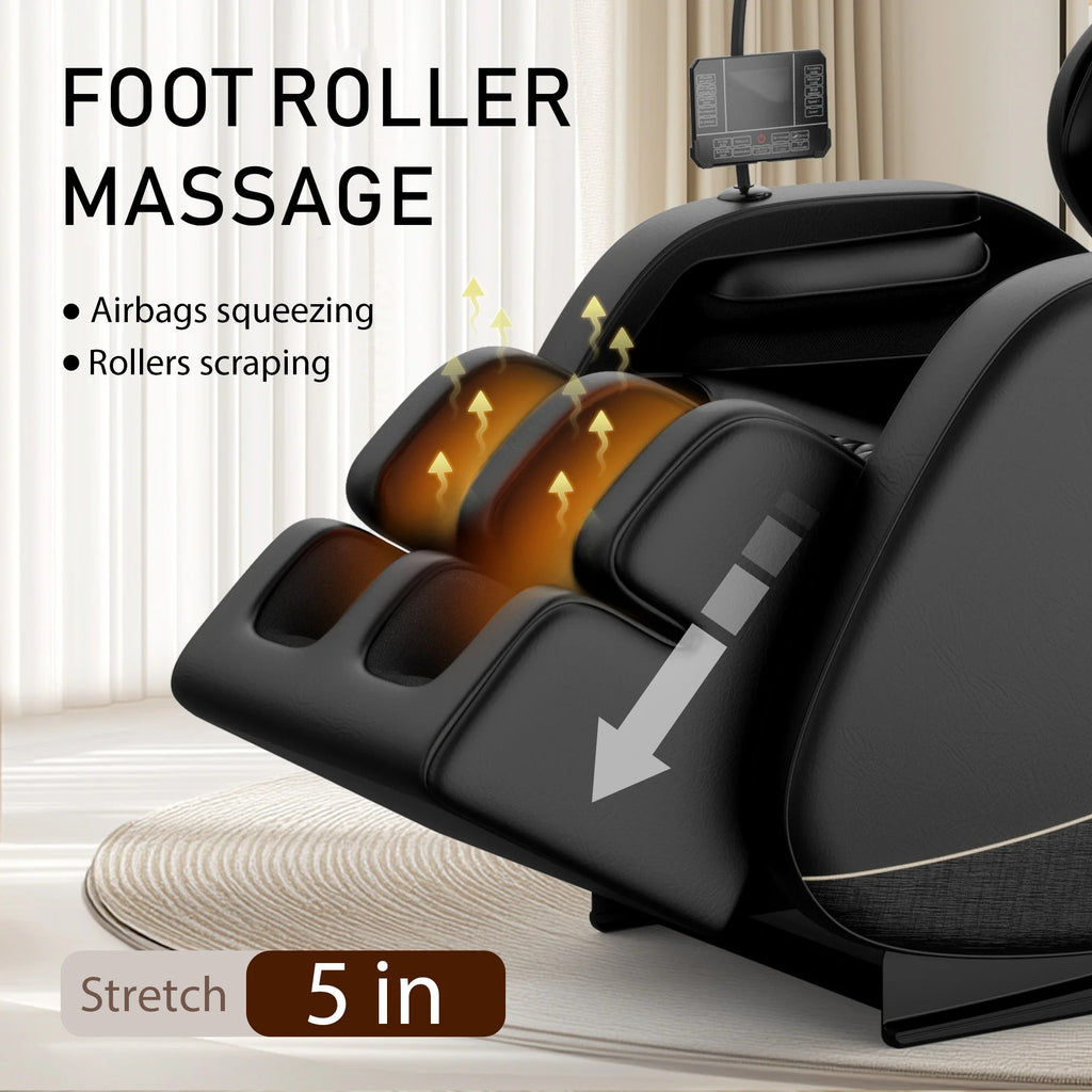 Massage chair with foot roller massage feature on a neutral background