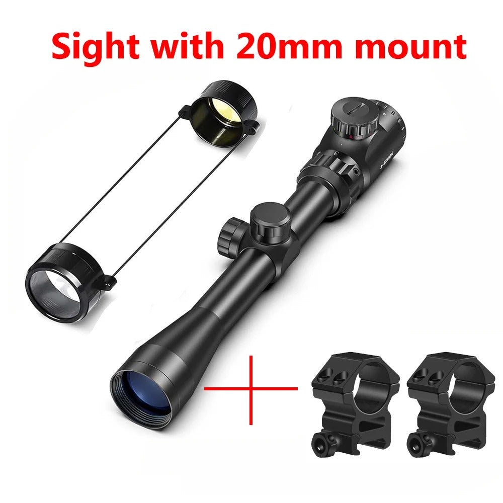 Tactical sight with 20mm mount on a white background