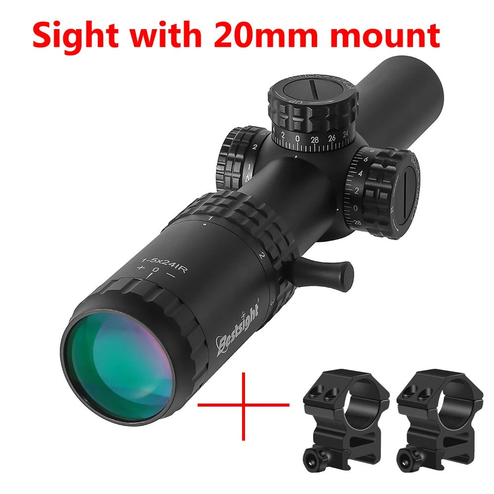 Riflescope with 20mm mount on a white background