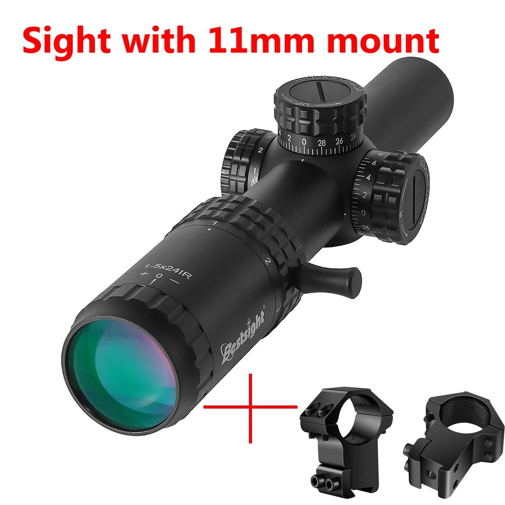 Riflescope with 11mm mount on a white background