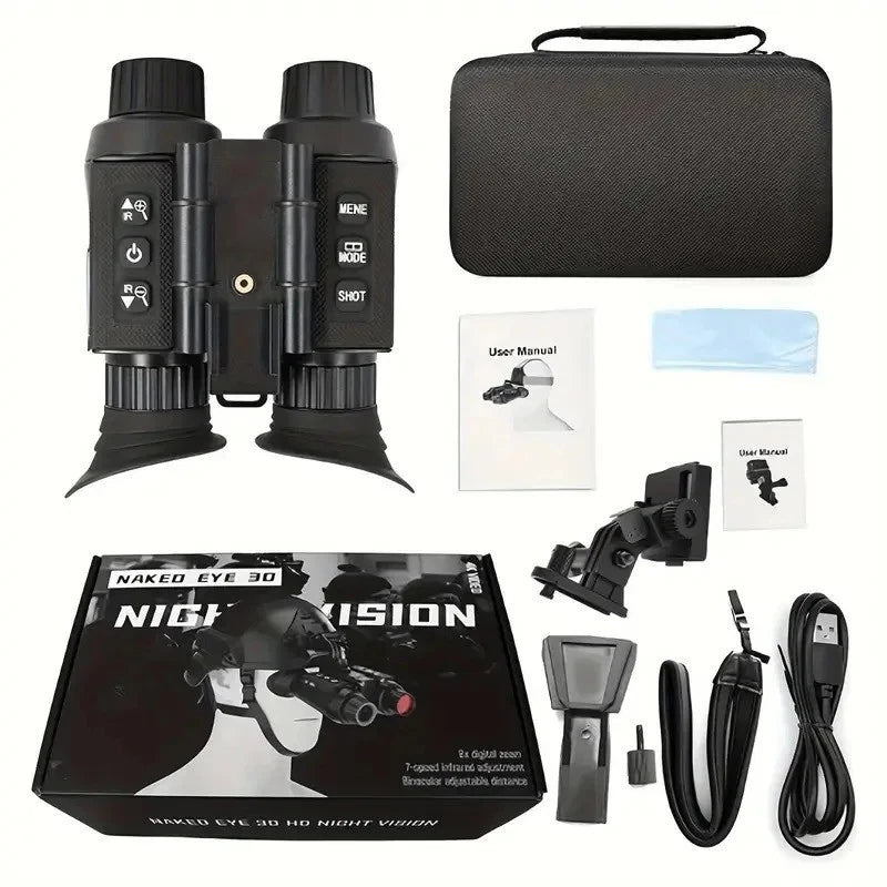 Night vision binoculars set with accessories on a white background