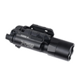 A black tactical flashlight and mount assembly, identified as the X300U-A model by the printed white text, shown on a solid white background.